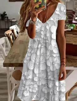 Women's Mini Dress Petite Dress T Shirt Dress Tee Dress Sundress A Line Dress Elegant Vintage Stylish Vacation Birthday Casual Regular Fit Floral Graphic Paisley Short Sleeve V Neck Pearl Women T Shirt Dresses