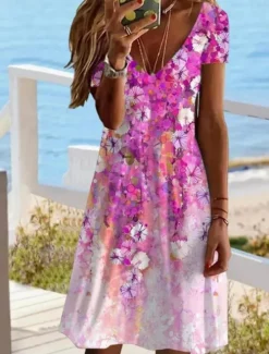 Women's Mini Dress Petite Dress T Shirt Dress Tee Dress Sundress A Line Dress Elegant Vintage Stylish Vacation Birthday Casual Regular Fit Floral Graphic Paisley Short Sleeve V Neck Pearl Women T Shirt Dresses