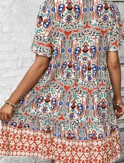 Outlet Women's Mini Dress Petite Dress Casual Dress Boho Chic Dresses Boho Dress Bohemia Cute Ethnic Vacation Daily Beach Loose Fit Floral Graphic Short Sleeve V Neck Blue Orange Summer Spring Women Spring Dresses