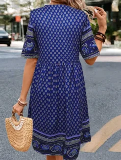 Outlet Women's Mini Dress Petite Dress Casual Dress Ethnic Dress T Shirt Dress Tee Dress Boho Dress Vintage Ethnic Casual Vacation Daily Regular Fit Paisley Short Sleeve V Neck Wine Blue Summer Women Spring Dresses