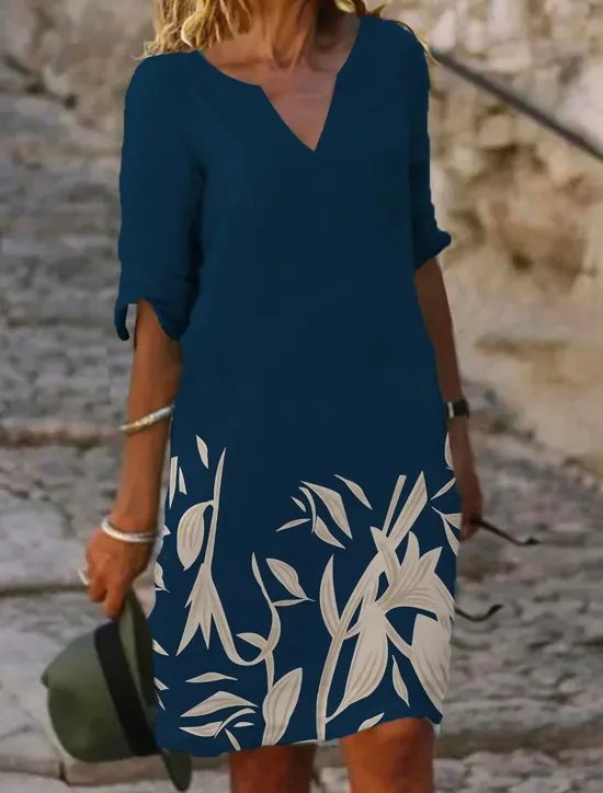Online Women's Mini Dress Petite Dress T Shirt Dress Tee Dress Shift Dress Summer Dress Active Fashion Streetwear Outdoor Vacation Work Regular Fit Floral Half Sleeve Split Neck Navy Blue Blue Women T Shirt Dresses