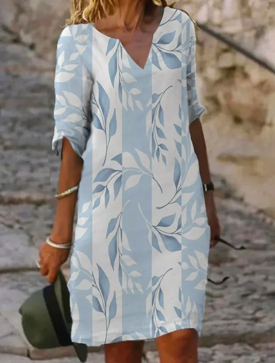 Online Women's Mini Dress Petite Dress T Shirt Dress Tee Dress Shift Dress Summer Dress Active Fashion Streetwear Outdoor Vacation Work Regular Fit Floral Half Sleeve Split Neck Navy Blue Blue Women T Shirt Dresses