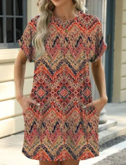 New Women's Mini Dress Petite Dress Casual Dress T Shirt Dress Tee Dress Boho Dress Stylish Casual Vacation Daily Regular Fit Floral Leaf Short Sleeve Crew Neck Blue Brown Green Summer Women Floral Dresses