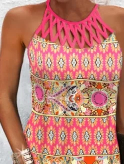 Discount Women's Mini Dress Petite Dress Casual Dress Ethnic Dress Boho Dress Halter Neck Dress Fashion Stylish Modern Vacation Daily Date Regular Fit Geometric Print Sleeveless Halter Neck Summer Spring Women Spring Dresses