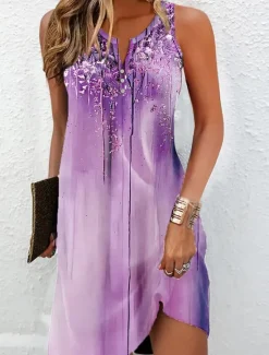 Clearance Women's Mini Dress Petite Dress T Shirt Dress Tee Dress Sundress Summer Dress Active Fashion Streetwear Outdoor Vacation Street Regular Fit Ombre Floral Sleeveless Split Neck Blue Purple Women Spring Dresses|Sundresses
