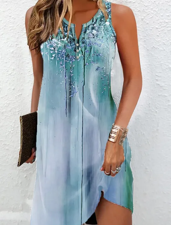Clearance Women's Mini Dress Petite Dress T Shirt Dress Tee Dress Sundress Summer Dress Active Fashion Streetwear Outdoor Vacation Street Regular Fit Ombre Floral Sleeveless Split Neck Blue Purple Women Spring Dresses|Sundresses