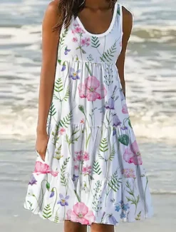 Women's Mini Dress Petite Dress Sundress Shift Dress Tank Dress Vacation Basic Casual Outdoor Vacation Daily Regular Fit Floral Sleeveless U Neck Summer Spring Women Sundresses