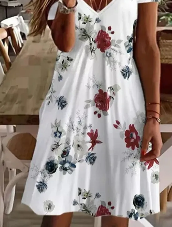 Women's Mini Dress Petite Dress T Shirt Dress Tee Dress Sundress A Line Dress Cute Outdoor Vacation Birthday Regular Fit Floral Short Sleeve V Neck Black White Pink Wine Summer Women T Shirt Dresses
