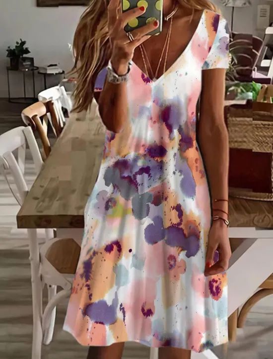 Women's Mini Dress Petite Dress T Shirt Dress Tee Dress Sundress A Line Dress Cute Outdoor Vacation Birthday Regular Fit Floral Short Sleeve V Neck Black White Pink Wine Summer Women T Shirt Dresses