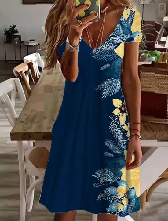 Women's Mini Dress Petite Dress T Shirt Dress Tee Dress Sundress A Line Dress Cute Outdoor Vacation Birthday Regular Fit Floral Short Sleeve V Neck Black White Pink Wine Summer Women T Shirt Dresses
