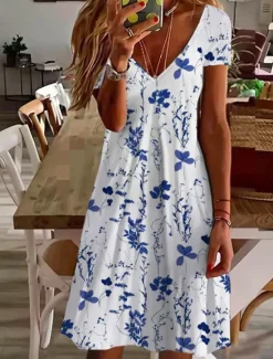 Clearance Women's Mini Dress Petite Dress T Shirt Dress Tee Dress Sundress Summer Dress Active Fashion Streetwear Outdoor Vacation Birthday Regular Fit Floral Short Sleeve V Neck Pink Blue Purple Women Spring Dresses