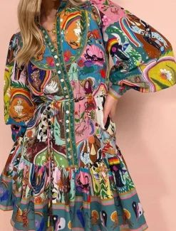 Clearance Women's Mini Dress Petite Dress Casual Dress Boho Dress Bohemia Vintage Ethnic Daily Regular Fit Floral Long Sleeve Shirt Collar Summer Spring Fall Women Floral Dresses