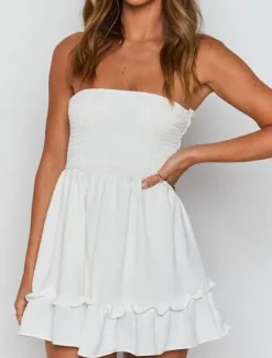 Sale Women's Mini Dress Petite Dress White Dress Summer Dress Elegant Dress Daily Club Summer Dress Regular Fit Plain Pure Color Sleeveless Strapless Cold Shoulder Black White Summer Women White Dresses