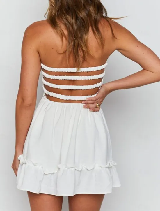 Sale Women's Mini Dress Petite Dress White Dress Summer Dress Elegant Dress Daily Club Summer Dress Regular Fit Plain Pure Color Sleeveless Strapless Cold Shoulder Black White Summer Women White Dresses