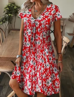 Best Women's Mini Dress Petite Dress T Shirt Dress Tee Dress Shift Dress Summer Dress Bohemia Fashion Basic Outdoor Vacation Party Regular Fit Tropical Short Sleeve V Neck Black White Yellow Women T Shirt Dresses