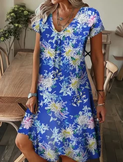 Best Women's Mini Dress Petite Dress T Shirt Dress Tee Dress Shift Dress Summer Dress Bohemia Fashion Basic Outdoor Vacation Party Regular Fit Tropical Short Sleeve V Neck Black White Yellow Women T Shirt Dresses