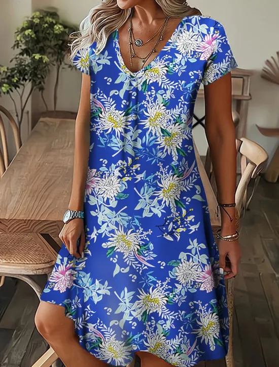 Best Women's Mini Dress Petite Dress T Shirt Dress Tee Dress Shift Dress Summer Dress Bohemia Fashion Basic Outdoor Vacation Party Regular Fit Tropical Short Sleeve V Neck Black White Yellow Women T Shirt Dresses