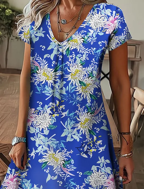 Best Women's Mini Dress Petite Dress T Shirt Dress Tee Dress Shift Dress Summer Dress Bohemia Fashion Basic Outdoor Vacation Party Regular Fit Tropical Short Sleeve V Neck Black White Yellow Women T Shirt Dresses
