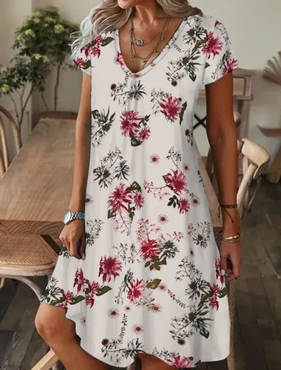 Best Women's Mini Dress Petite Dress T Shirt Dress Tee Dress Shift Dress Summer Dress Bohemia Fashion Basic Outdoor Vacation Party Regular Fit Tropical Short Sleeve V Neck Black White Yellow Women T Shirt Dresses