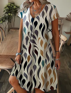 Best Women's Mini Dress Petite Dress T Shirt Dress Tee Dress Shift Dress Summer Dress Bohemia Fashion Basic Outdoor Vacation Party Regular Fit Tropical Short Sleeve V Neck Black White Yellow Women T Shirt Dresses