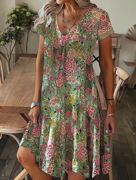 Best Women's Mini Dress Petite Dress T Shirt Dress Tee Dress Shift Dress Summer Dress Bohemia Fashion Basic Outdoor Vacation Party Regular Fit Tropical Short Sleeve V Neck Black White Yellow Women T Shirt Dresses