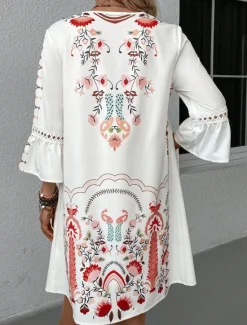 New Women's Mini Dress Petite Dress Casual Dress Summer Dress Boho Dress Stylish Casual Vacation Daily Date Regular Fit Floral 3/4 Length Sleeve V Neck Black Red Fuchsia Apricot Summer Women Spring Dresses|Floral Dresses