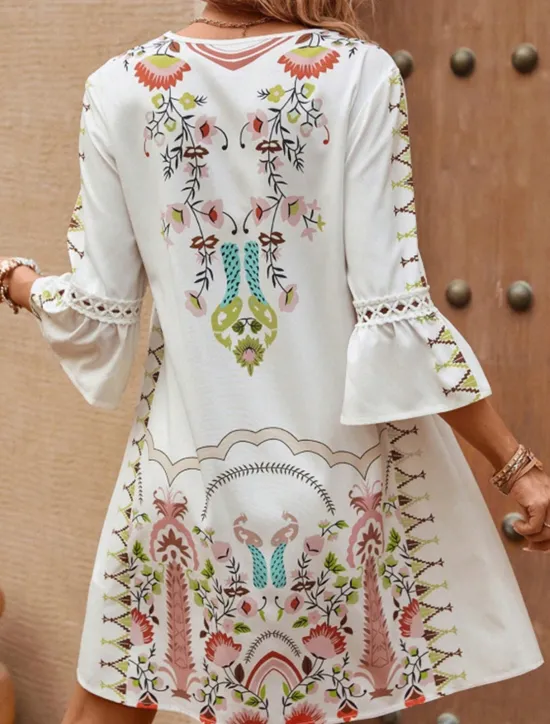 New Women's Mini Dress Petite Dress Casual Dress Summer Dress Boho Dress Stylish Casual Vacation Daily Date Regular Fit Floral 3/4 Length Sleeve V Neck Black Red Fuchsia Apricot Summer Women Spring Dresses|Floral Dresses