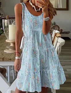 New Women's Mini Dress Petite Dress Sundress Shift Dress Tank Dress Active Tropical Fashion Outdoor Vacation Holiday Regular Fit Floral Bohemian Sleeveless U Neck Pink Blue Green Summer Spring Women Spring Dresses|Sundresses