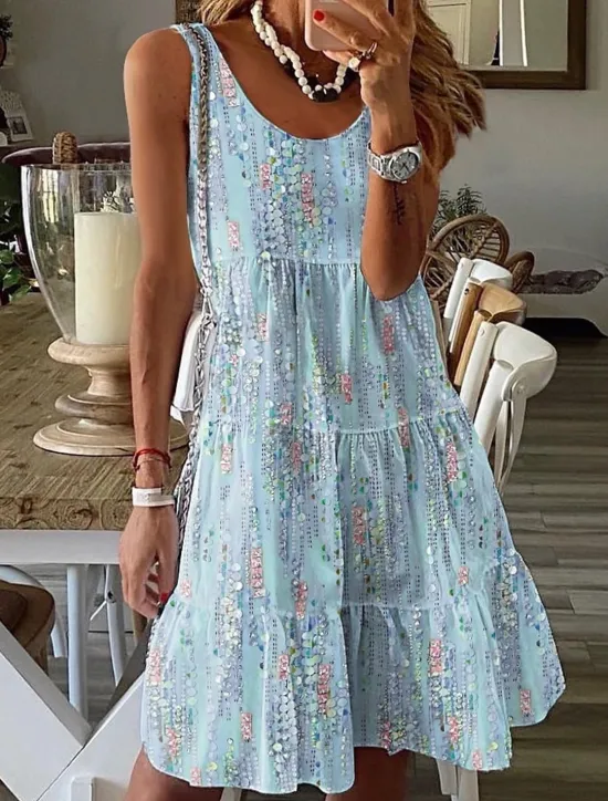 New Women's Mini Dress Petite Dress Sundress Shift Dress Tank Dress Active Tropical Fashion Outdoor Vacation Holiday Regular Fit Floral Bohemian Sleeveless U Neck Pink Blue Green Summer Spring Women Spring Dresses|Sundresses