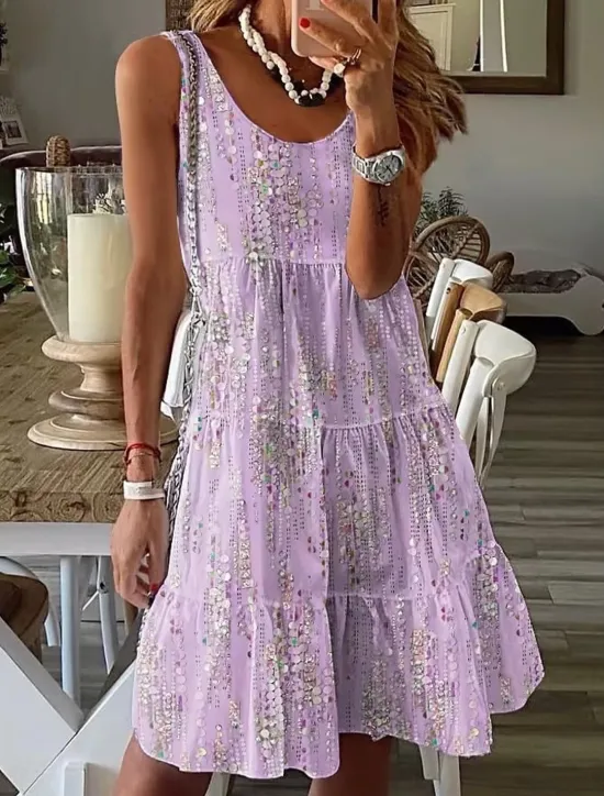 New Women's Mini Dress Petite Dress Sundress Shift Dress Tank Dress Active Tropical Fashion Outdoor Vacation Holiday Regular Fit Floral Bohemian Sleeveless U Neck Pink Blue Green Summer Spring Women Spring Dresses|Sundresses