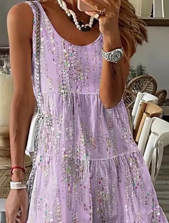 New Women's Mini Dress Petite Dress Sundress Shift Dress Tank Dress Active Tropical Fashion Outdoor Vacation Holiday Regular Fit Floral Bohemian Sleeveless U Neck Pink Blue Green Summer Spring Women Spring Dresses|Sundresses