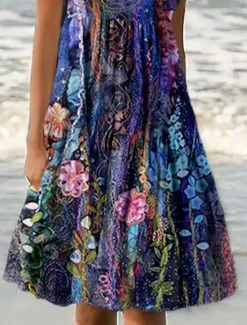 Women's Mini Dress Petite Dress Sundress Shift Dress Ruffle Dress Vacation Casual Outdoor Vacation Daily Regular Fit Floral Sleeveless U Neck Summer Spring Women Spring Dresses|Sundresses