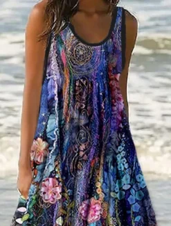 Women's Mini Dress Petite Dress Sundress Shift Dress Ruffle Dress Vacation Casual Outdoor Vacation Daily Regular Fit Floral Sleeveless U Neck Summer Spring Women Spring Dresses|Sundresses
