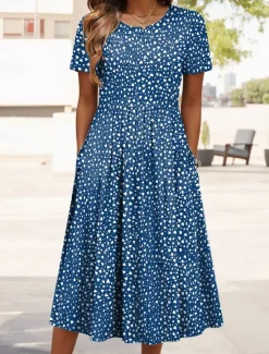 Outlet Women's Mini Dress Petite Dress T Shirt Dress Tee Dress A Line Dress Summer Dress Vacation Stylish Casual Vacation Daily Regular Fit Graphic Polka Dot Short Sleeve Crew Neck Red Blue Green Women T Shirt Dresses
