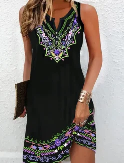 Women's Mini Dress Petite Dress T Shirt Dress Tee Dress Sundress Summer Dress Fashion Modern Mature Outdoor Vacation Casual Regular Fit Floral Sleeveless Split Neck Yellow Purple Summer Women Spring Dresses|T Shirt Dresses