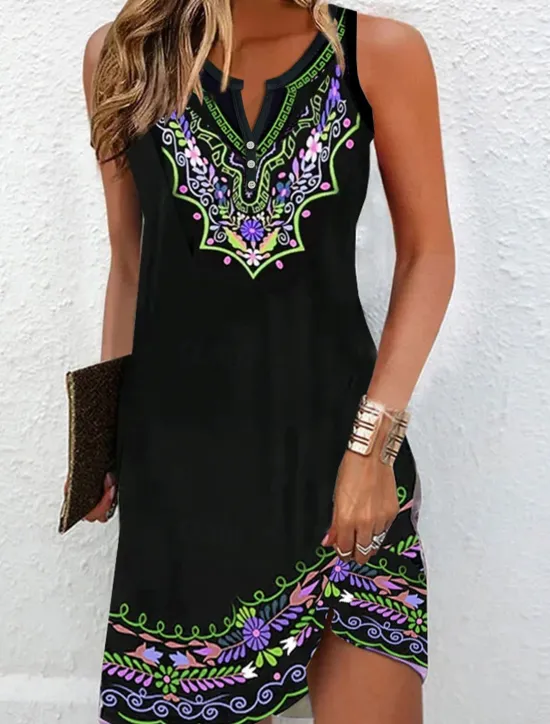 Women's Mini Dress Petite Dress T Shirt Dress Tee Dress Sundress Summer Dress Fashion Modern Mature Outdoor Vacation Casual Regular Fit Floral Sleeveless Split Neck Yellow Purple Summer Women Spring Dresses|T Shirt Dresses