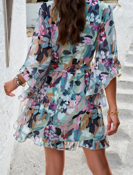 Clearance Women's Mini Dress Petite Dress Casual Dress Floral Dress Summer Dress Slip Dress Fashion Modern Daily Beach Weekend Regular Fit Floral 3/4 Length Sleeve V Neck Black Yellow Orange Green Summer Women Floral Dresses