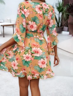 Clearance Women's Mini Dress Petite Dress Casual Dress Floral Dress Summer Dress Slip Dress Fashion Modern Daily Beach Weekend Regular Fit Floral 3/4 Length Sleeve V Neck Black Yellow Orange Green Summer Women Floral Dresses