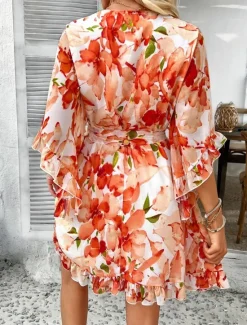 Clearance Women's Mini Dress Petite Dress Casual Dress Floral Dress Summer Dress Slip Dress Fashion Modern Daily Beach Weekend Regular Fit Floral 3/4 Length Sleeve V Neck Black Yellow Orange Green Summer Women Floral Dresses
