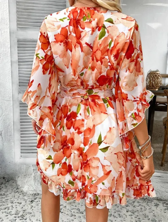 Clearance Women's Mini Dress Petite Dress Casual Dress Floral Dress Summer Dress Slip Dress Fashion Modern Daily Beach Weekend Regular Fit Floral 3/4 Length Sleeve V Neck Black Yellow Orange Green Summer Women Floral Dresses