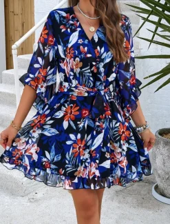 Clearance Women's Mini Dress Petite Dress Casual Dress Floral Dress Summer Dress Slip Dress Fashion Modern Daily Beach Weekend Regular Fit Floral 3/4 Length Sleeve V Neck Black Yellow Orange Green Summer Women Floral Dresses