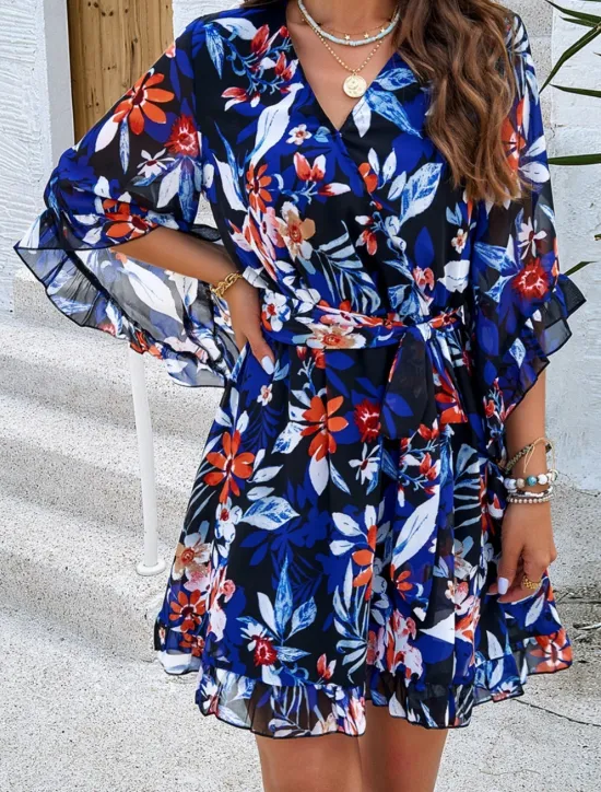 Clearance Women's Mini Dress Petite Dress Casual Dress Floral Dress Summer Dress Slip Dress Fashion Modern Daily Beach Weekend Regular Fit Floral 3/4 Length Sleeve V Neck Black Yellow Orange Green Summer Women Floral Dresses