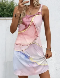 New Women's Mini Dress Petite Dress Sundress A Line Dress Tank Dress Vintage Stylish Casual Vacation Daily Holiday Loose Fit Graphic Marble Sleeveless Crew Neck Summer Spring Women Spring Dresses|Sundresses