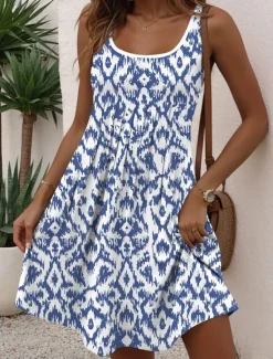 Clearance Women's Mini Dress Petite Dress A Line Dress Tank Dress Summer Dress Vacation Stylish Casual Vacation Daily Regular Fit Graphic Geometric Sleeveless Crew Neck Summer Women T Shirt Dresses