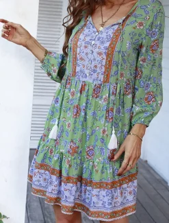 Women's Mini Dress Petite Dress Casual Dress Summer Dress Boho Dress Fashion Outdoor Vacation Daily Regular Fit Floral 3/4 Length Sleeve V Neck Yellow Pink Blue Green Summer Women Floral Dresses