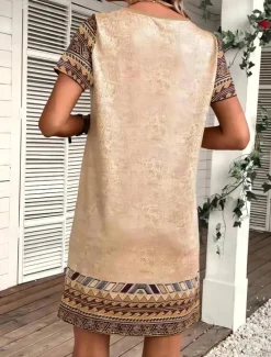 Sale Women's Mini Dress Petite Dress T Shirt Dress Tee Dress Sundress A Line Dress Casual Vacation Birthday Casual Loose Fit Geometric Short Sleeve V Neck Summer Women T Shirt Dresses