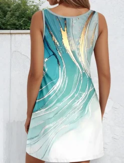 Online Women's Mini Dress Petite Dress Sundress A Line Dress Tank Dress Vintage Stylish Casual Vacation Daily Holiday Loose Fit Graphic Marble Sleeveless Crew Neck Pink Blue Sky Blue Purple Women Spring Dresses|Sundresses