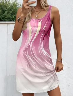 Online Women's Mini Dress Petite Dress Sundress A Line Dress Tank Dress Vintage Stylish Casual Vacation Daily Holiday Loose Fit Graphic Marble Sleeveless Crew Neck Pink Blue Sky Blue Purple Women Spring Dresses|Sundresses