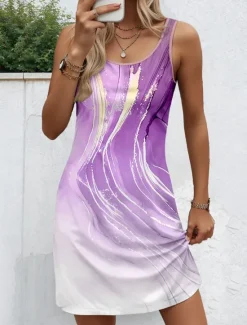 Online Women's Mini Dress Petite Dress Sundress A Line Dress Tank Dress Vintage Stylish Casual Vacation Daily Holiday Loose Fit Graphic Marble Sleeveless Crew Neck Pink Blue Sky Blue Purple Women Spring Dresses|Sundresses