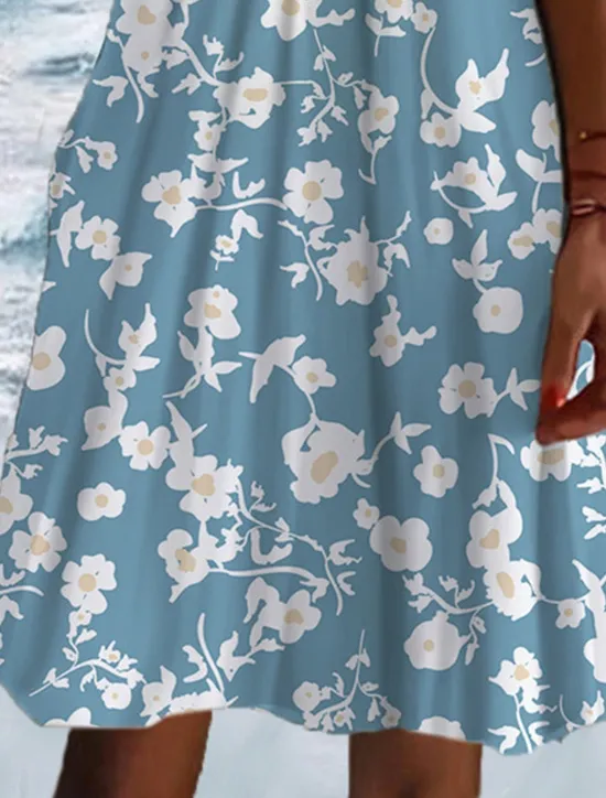 Hot Women's Mini Dress Petite Dress T Shirt Dress Tee Dress Sundress Summer Dress Active Fashion Streetwear Outdoor Vacation Birthday Regular Fit Floral Short Sleeve V Neck Navy Blue Blue Women Spring Dresses|T Shirt Dresses